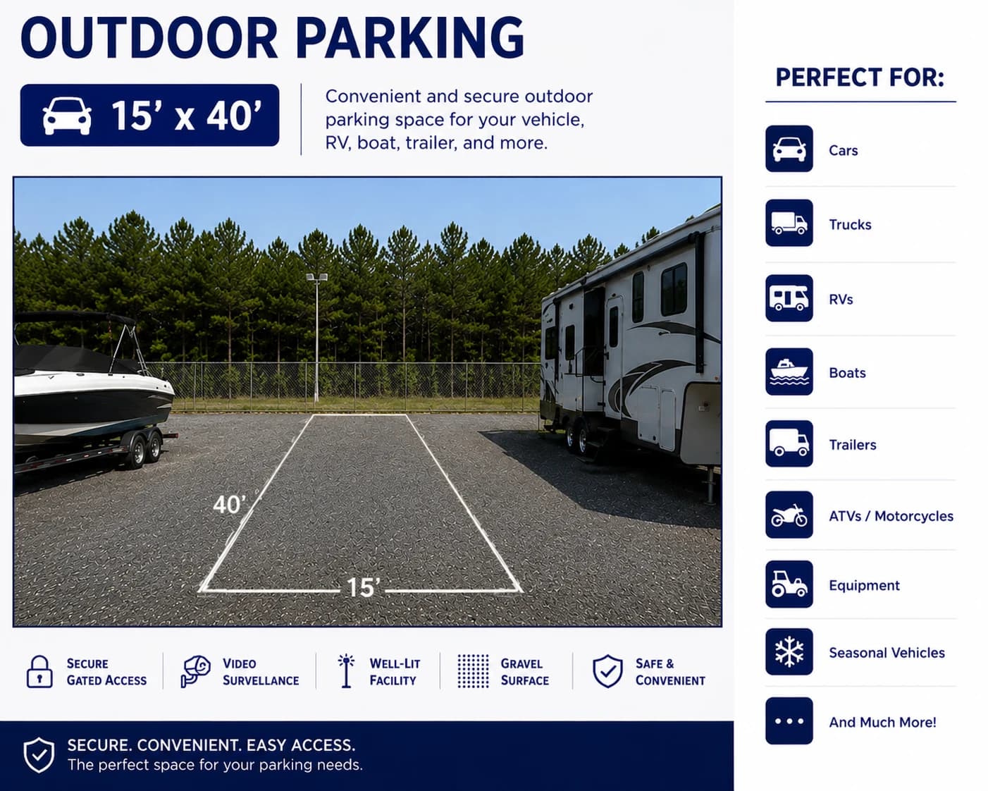Diagram of a 15 by 36 to 40 foot outdoor parking space